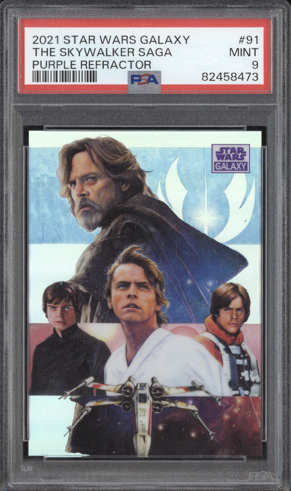 The Skywalker Saga 2021 Topps Star Wars Galaxy 91 Purple Refractor 21/25 PSA 9