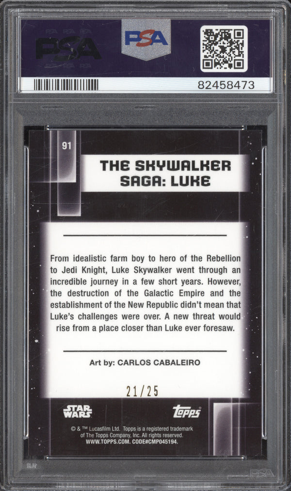 The Skywalker Saga 2021 Topps Star Wars Galaxy 91 Purple Refractor 21/25 PSA 9