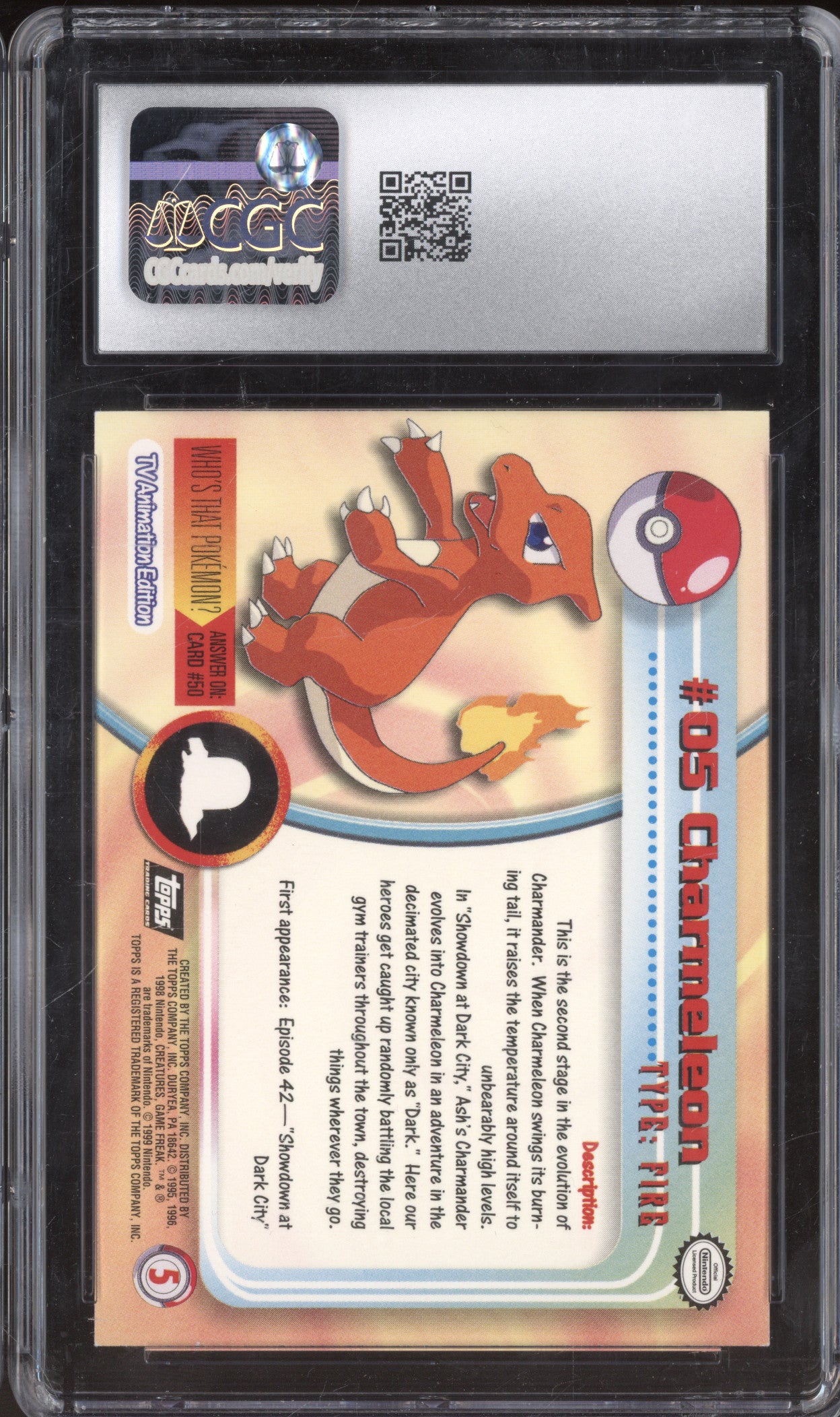 1999 Pokemon Topps TV Animation 5 Charmeleon Second Print Silver Foil CGC 8.5