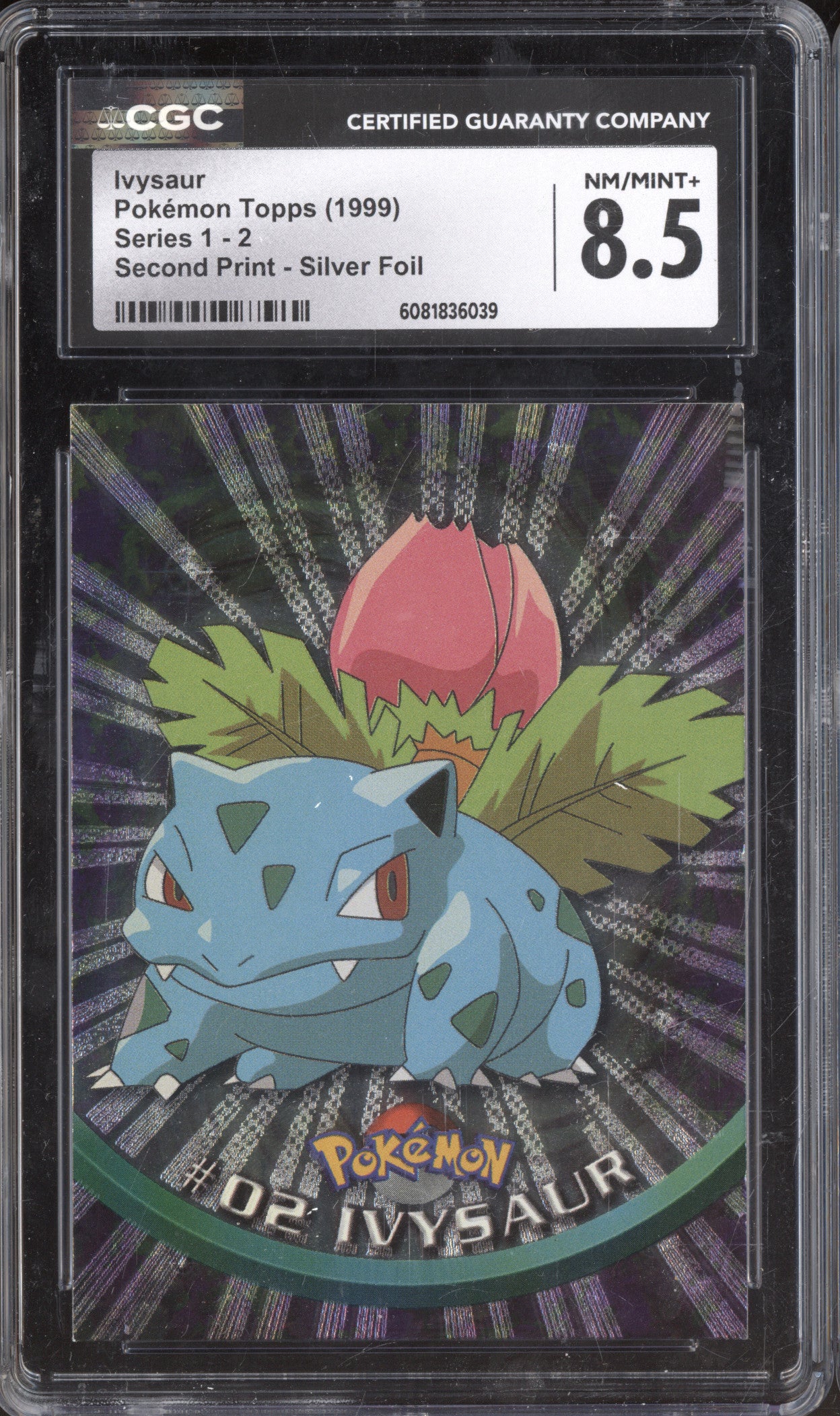 1999 Pokemon Topps TV Animation 2 Ivysaur Second Print Silver Foil CGC 8.5