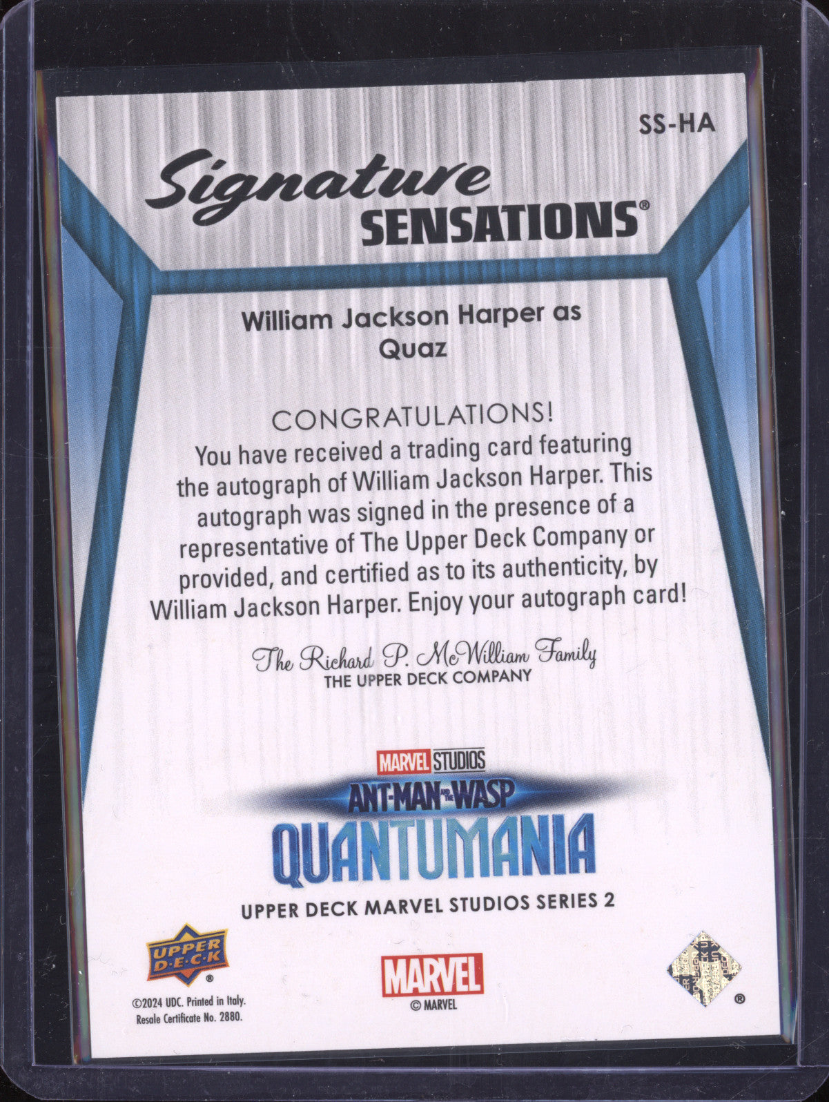 Quaz 2024 Upper Deck Marvel Studios Series 2 SS-HA Signature Sensations