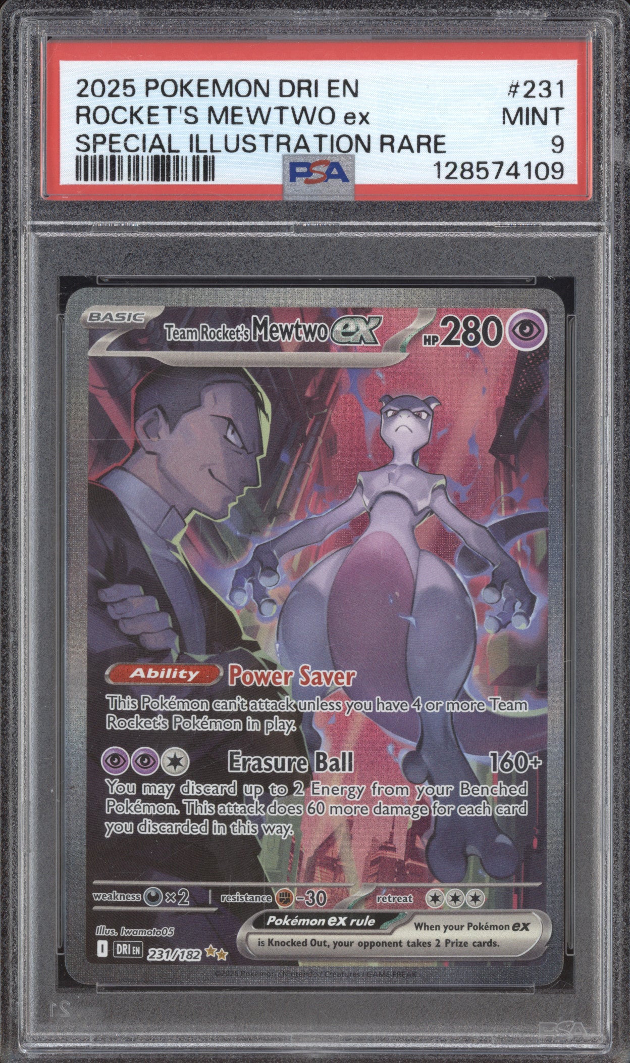 2023 Pokemon Destined Rivals DRI 231/182 Team Rocket's Mewtwo Ex SIR PSA 9