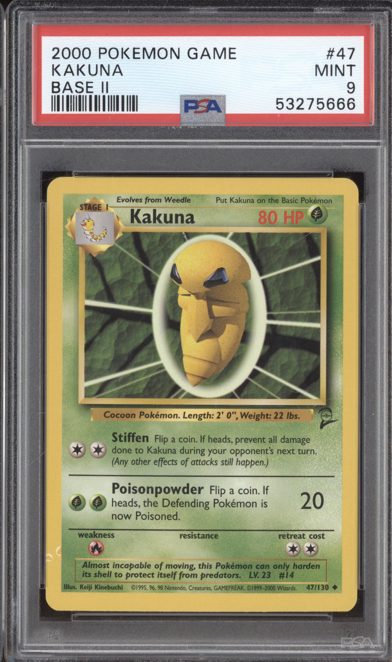 2000 Pokemon Base Set 2 47/130 Kakuna PSA 9