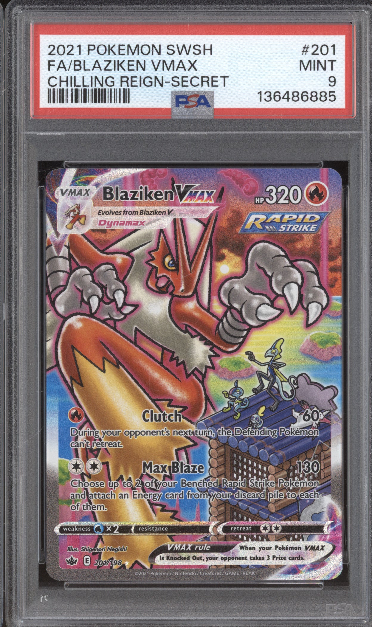 2021 Pokemon Chilling Reign 201/198 Blaziken VMAX Secret Rare PSA 9