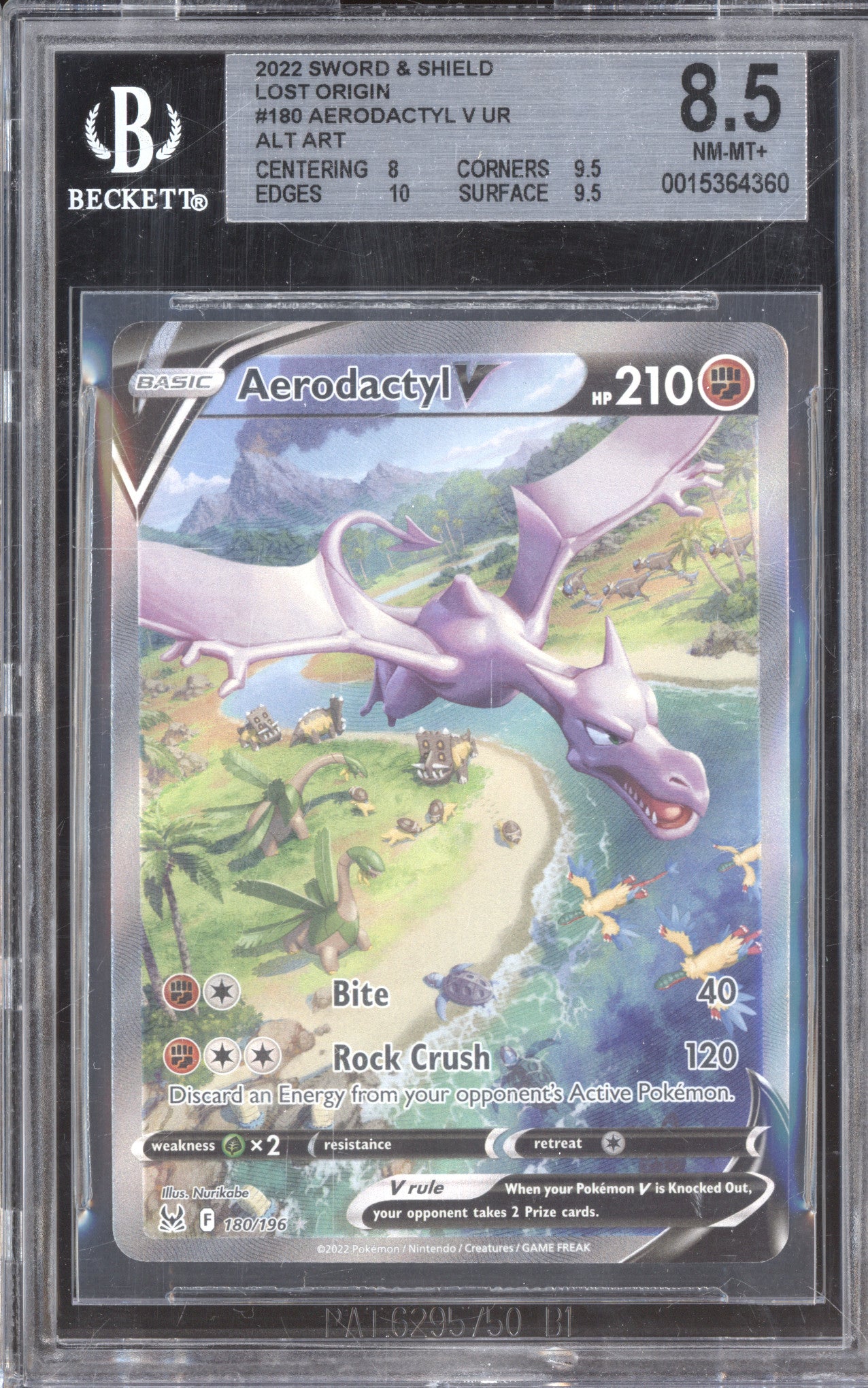 2022 Pokemon Lost Origin 180/196 Aerodactyl V Alternate Art BGS 8.5