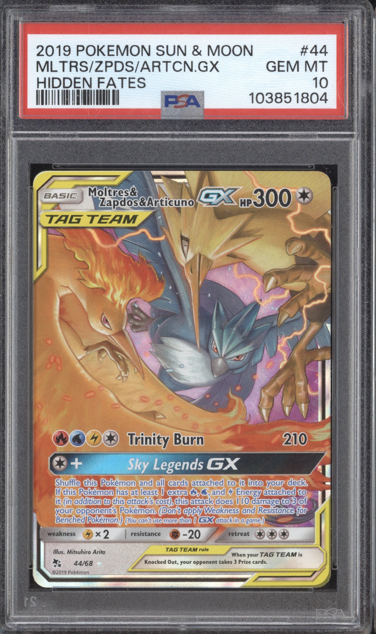 Moltres/Zapdos/Articuno GX 2019 Pokemon Hidden Fates 44/68 Ultra Rare PSA 10