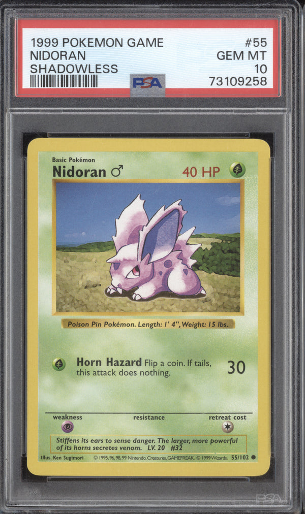 Nidoran 1999 Pokemon Base Set 55/102 Shadowless PSA 10