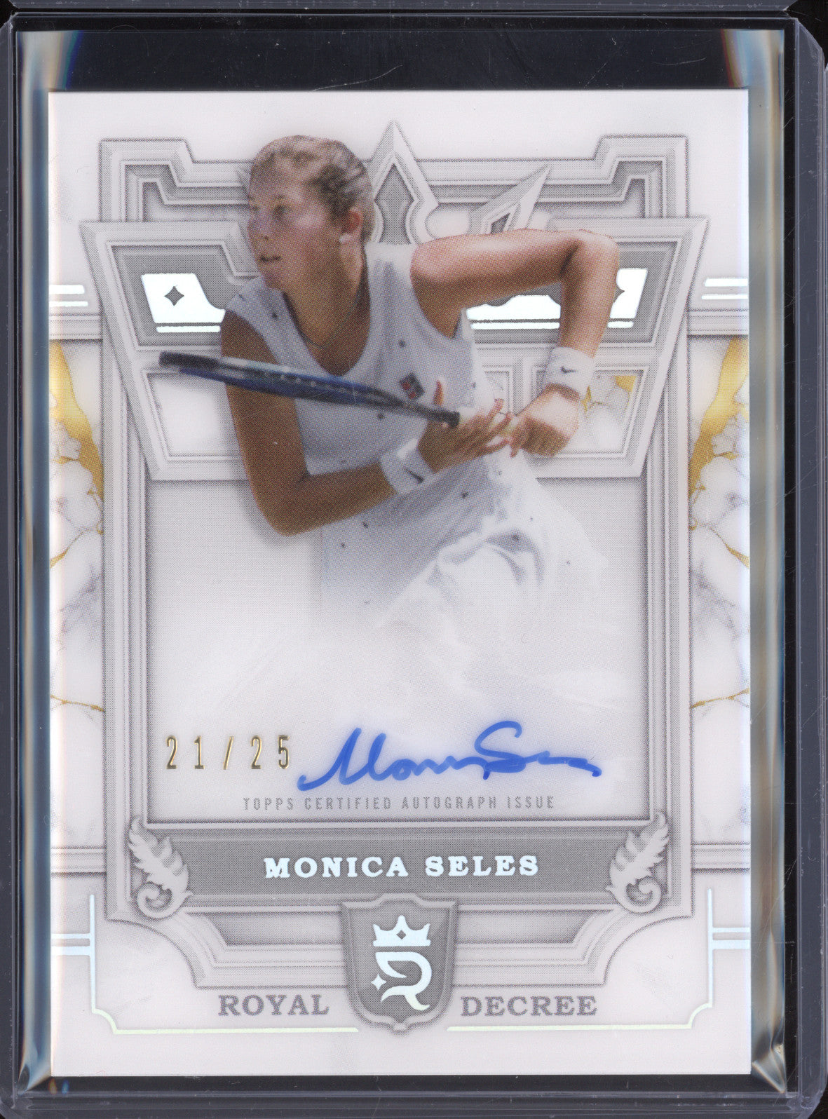 Monica Seles 2024 Topps Royalty Tennis RD-MS Royal Decree Auto 21/25