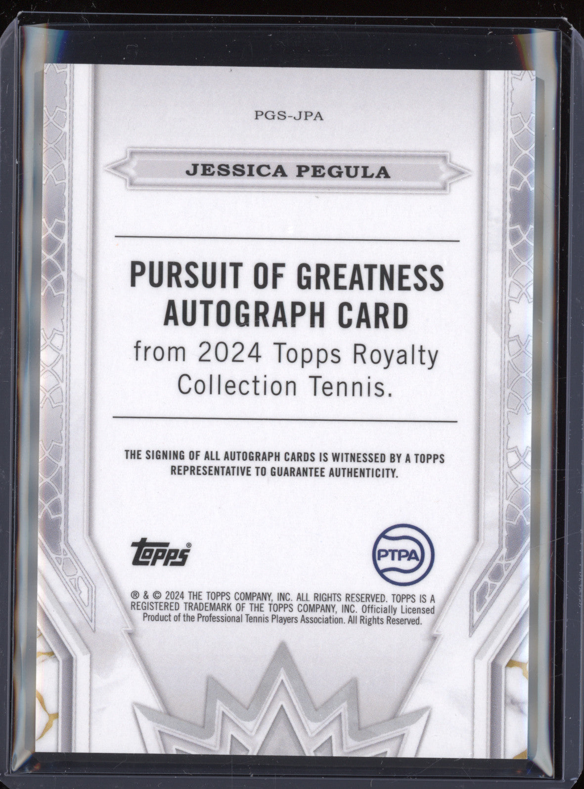 Jessica Pegula 2024 Topps Royalty Tennis PGS-JPA Pursuit of Greatness Auto 27/75