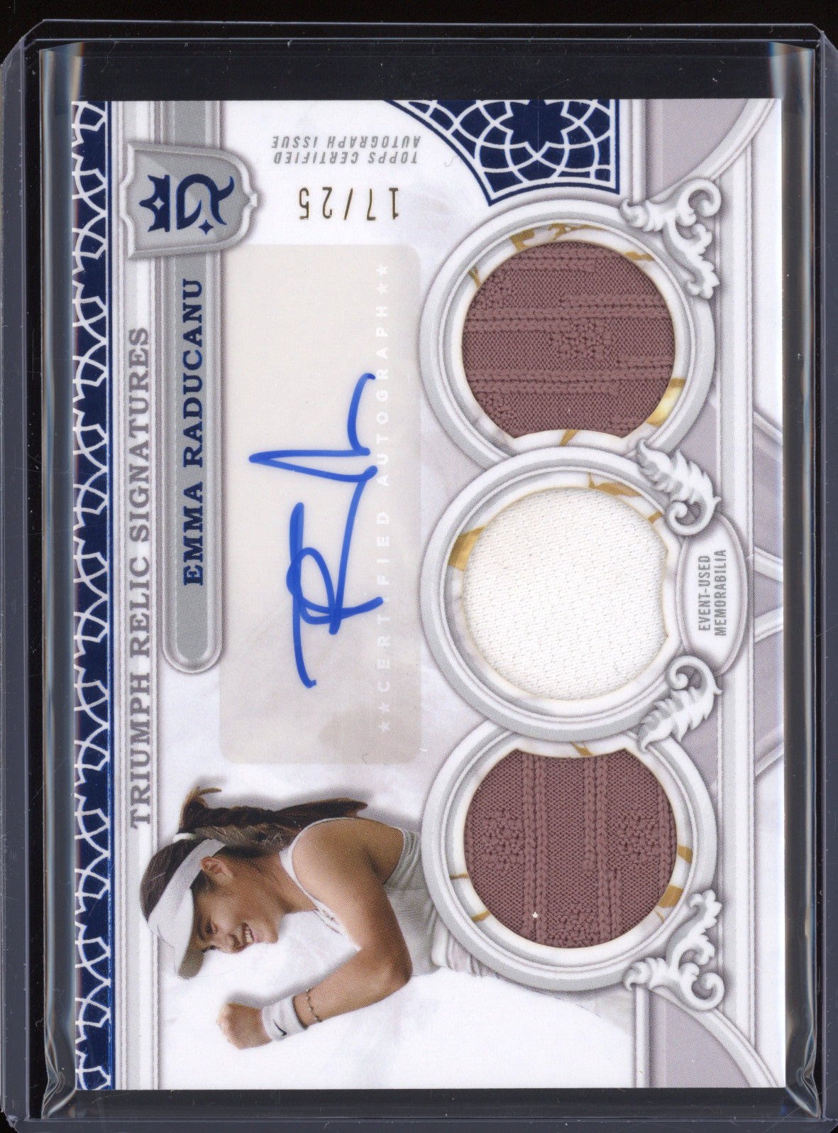 Emma Raducanu 2024 Topps Royalty Tennis TRS-EU Triumph Relic Auto Blue 17/25