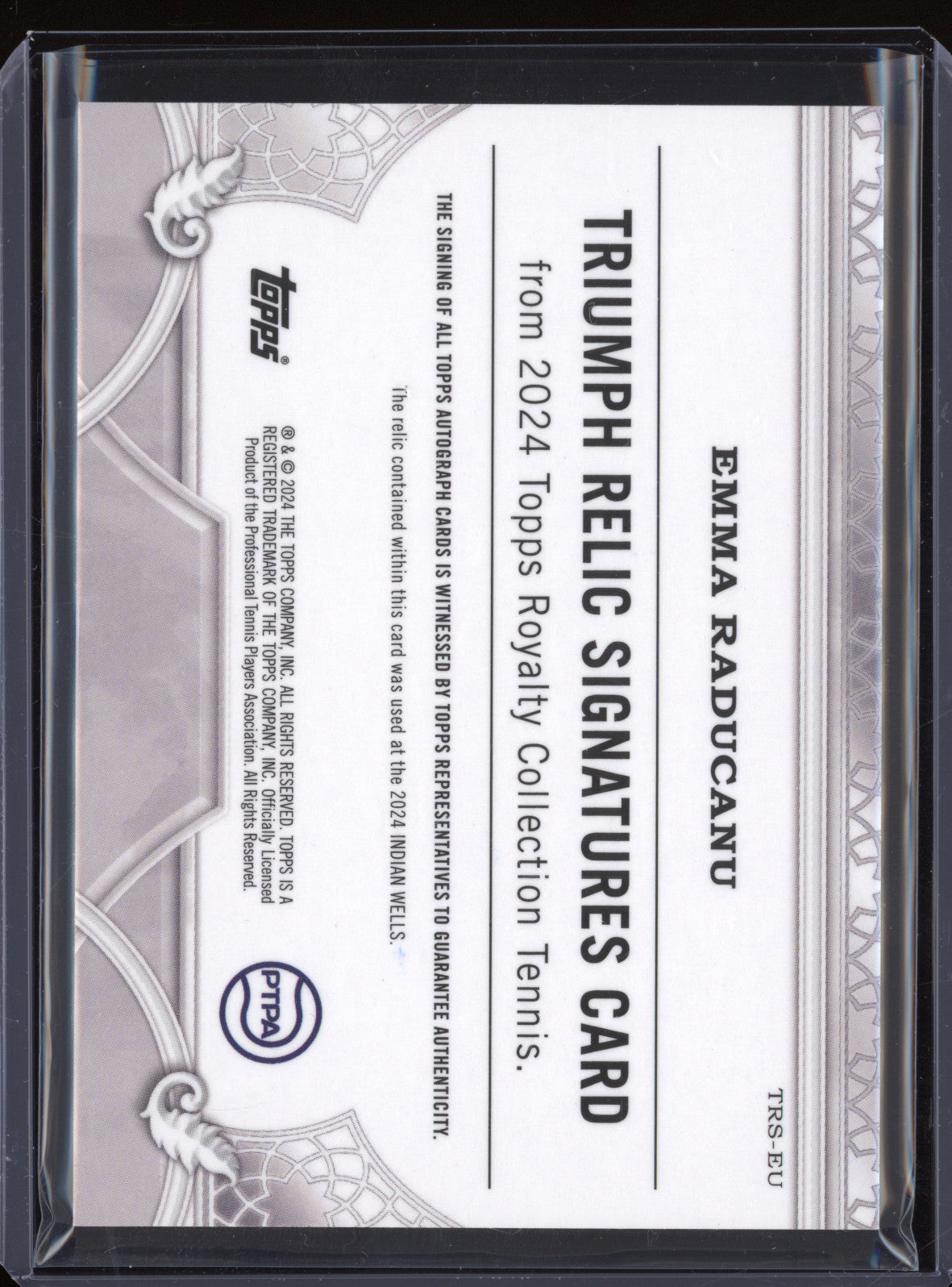 Emma Raducanu 2024 Topps Royalty Tennis TRS-EU Triumph Relic Auto Blue 17/25