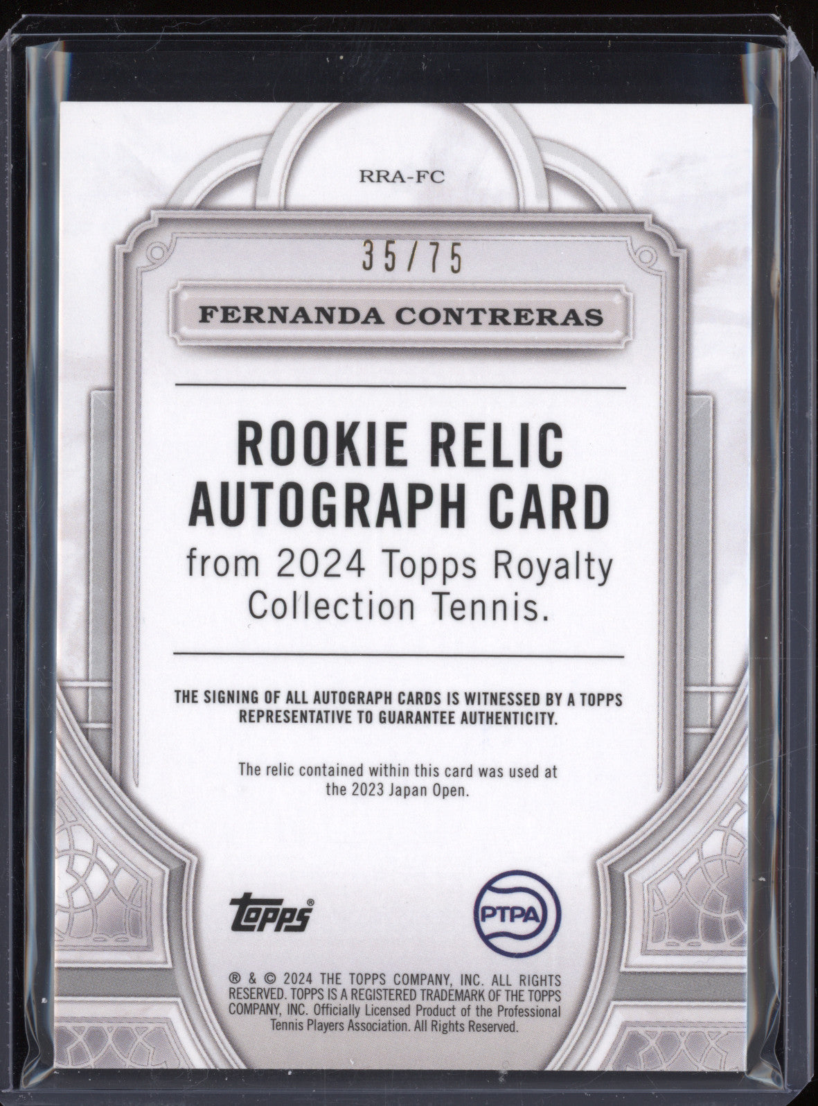 Fernanda Contreras 2024 Topps Royalty Tennis RRA-FC Rookie Relic Auto RC 35/75