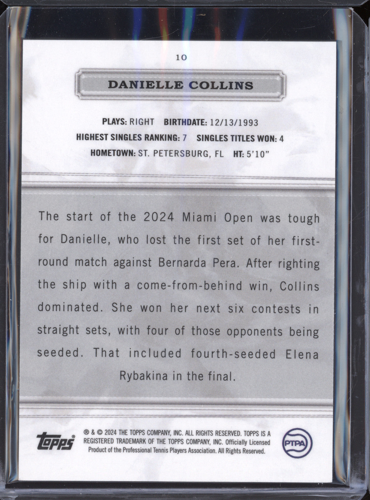 Danielle Collins 2024 Topps Royalty Tennis 10 Base 25/99