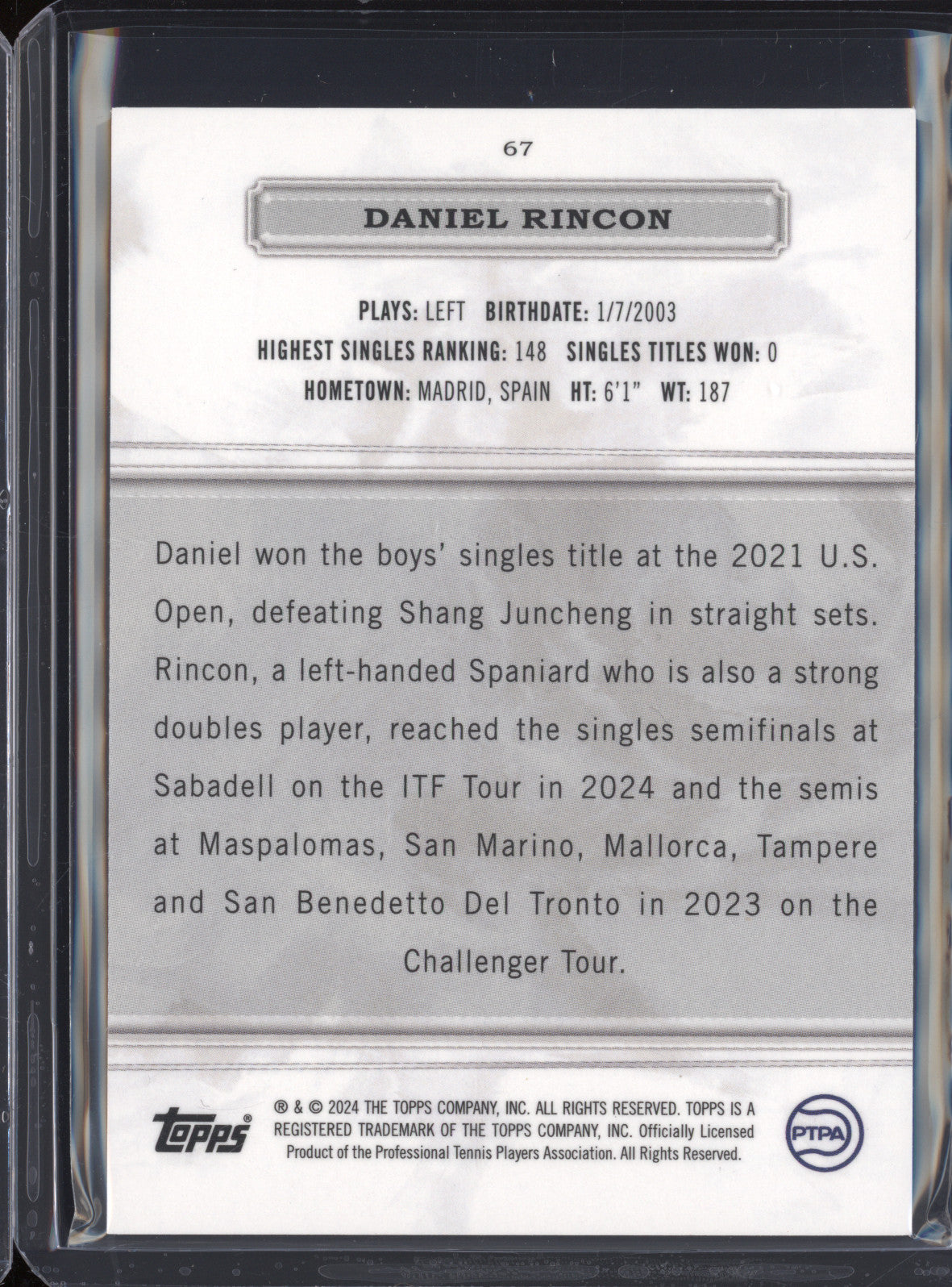 Daniel Rincon 2024 Topps Royalty Tennis 67  Base RC 82/99
