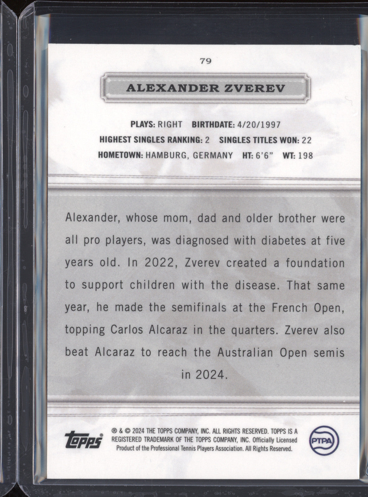 Alexander Zverev 2024 Topps Royalty Tennis 79 Base 04/99