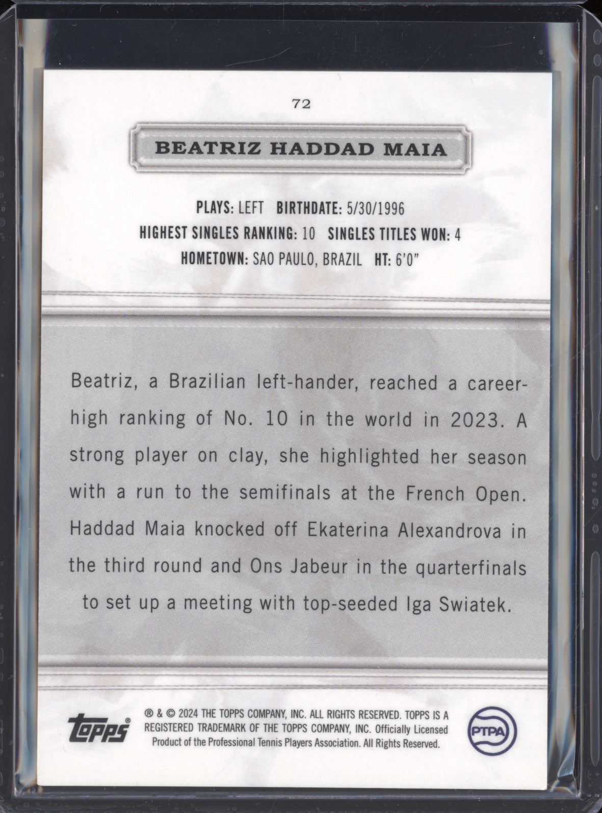 Beatriz Haddad Maia 2024 Topps Royalty Tennis 72 Base Purple 15/35