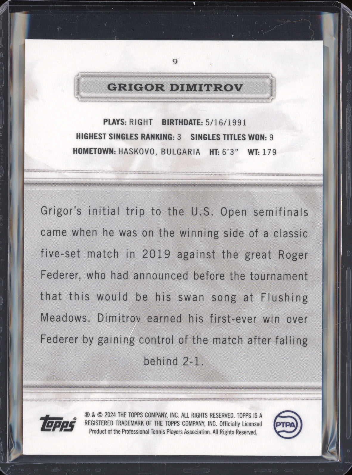 Grigor Dimitrov 2024 Topps Royalty Tennis 9 Base Purple 26/35