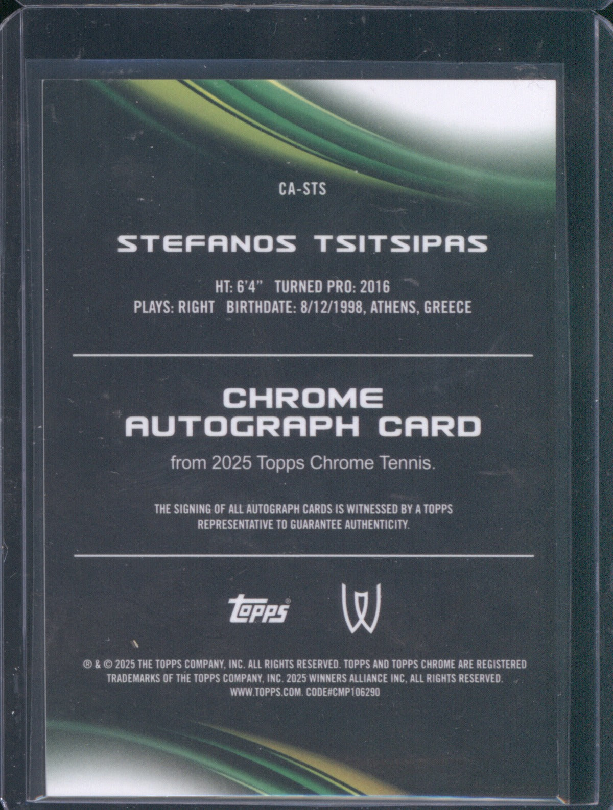 Stefanos Tsitsipas 2025 Topps Chrome Tennis #CA-STS Black Geometric Auto 2/2
