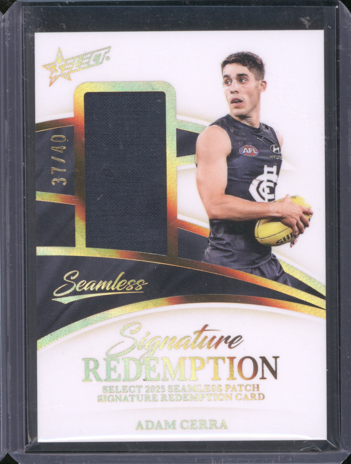 Adam Cerra 2025 AFL Select Seamless PSR4 Patch Signature Redemption Carlton /40