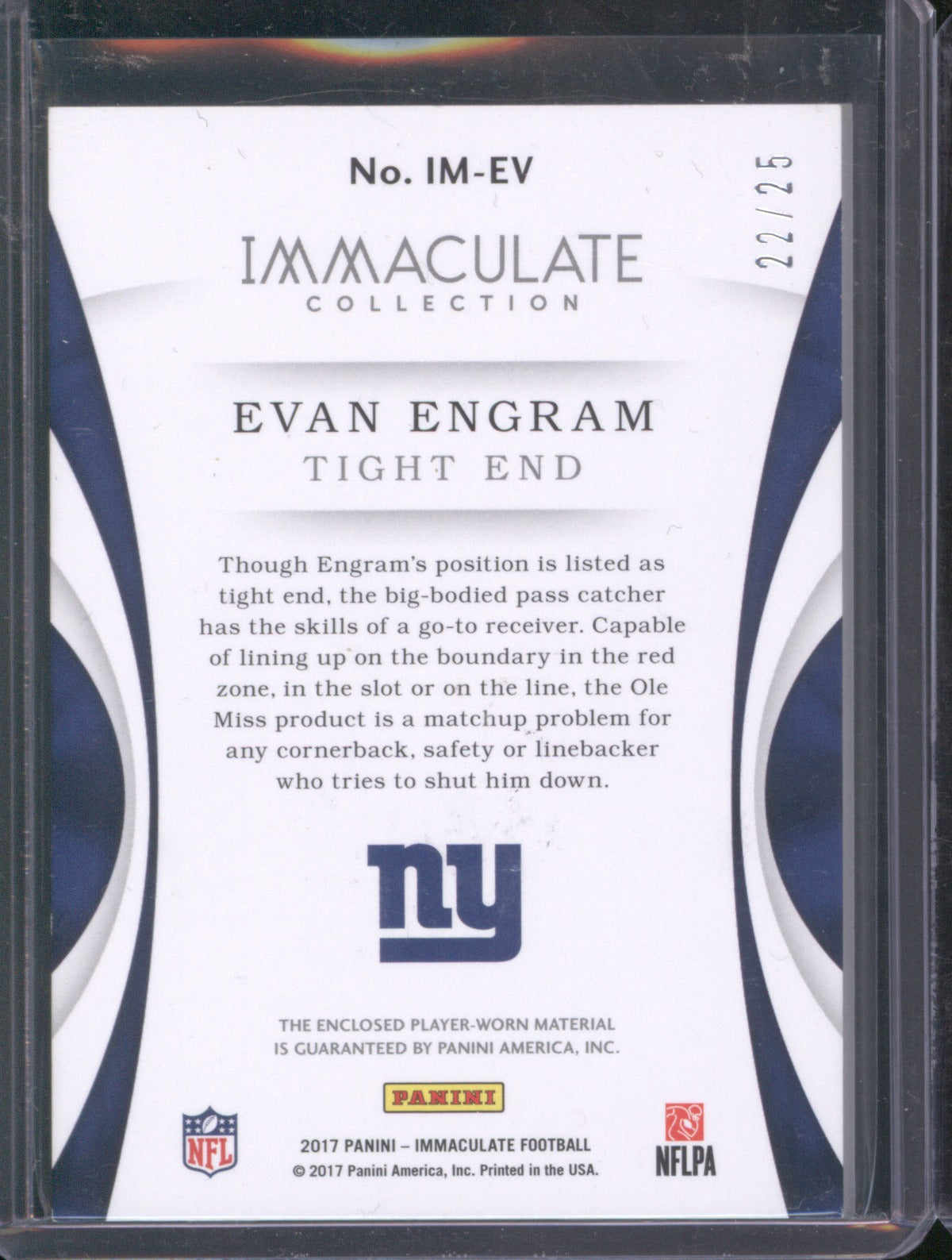 Evan Engram 2017 Panini Immaculate Numbers /25