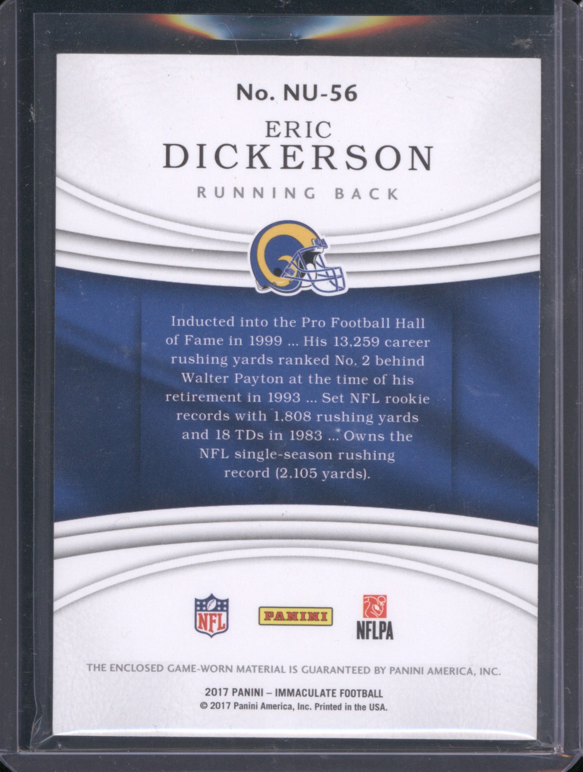 Eric Dickerson 2017 Panini Immaculate Collection NU-56 Numbers /29