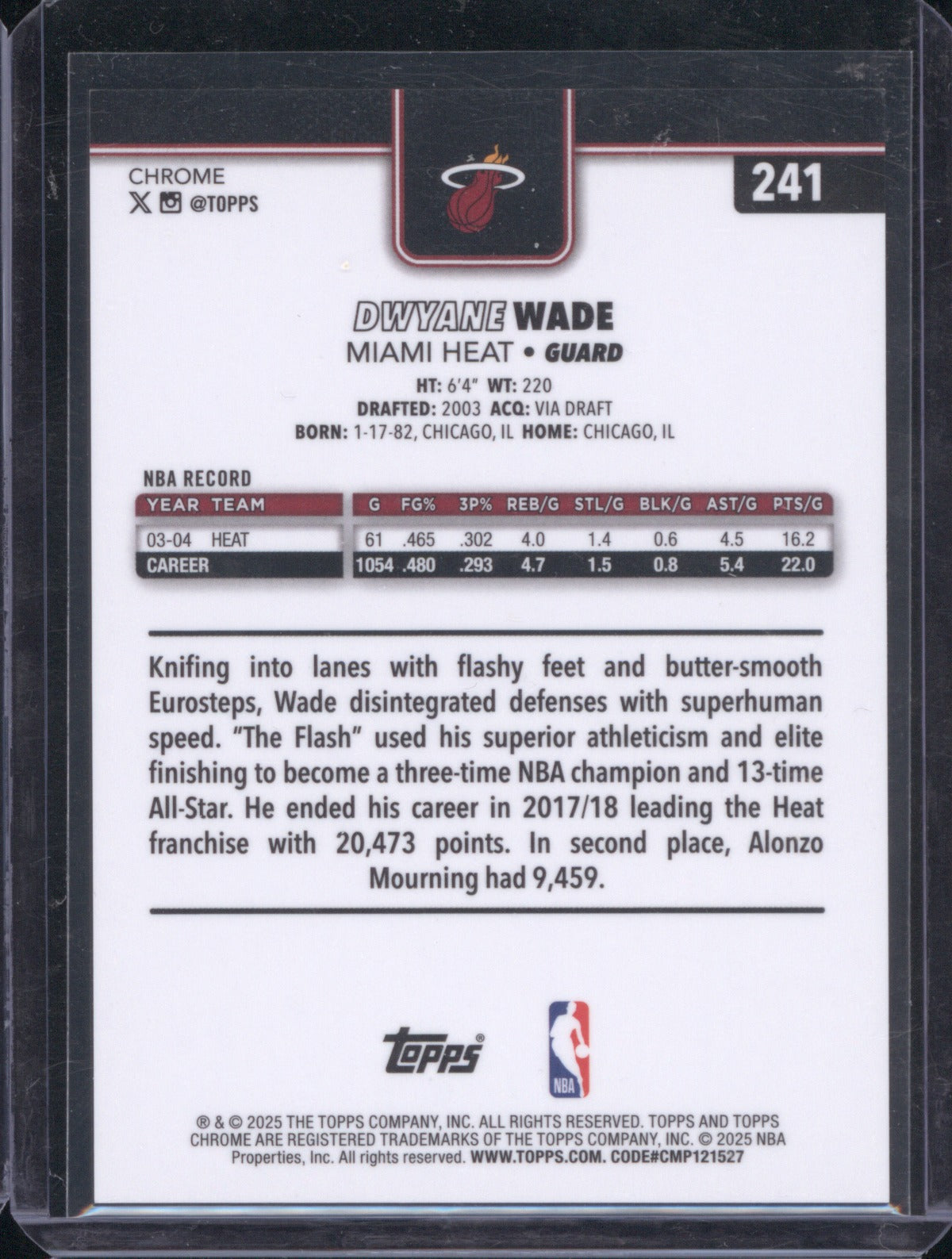 Dwyane Wade 2025 Topps Chrome 241 Orange Refractor /25
