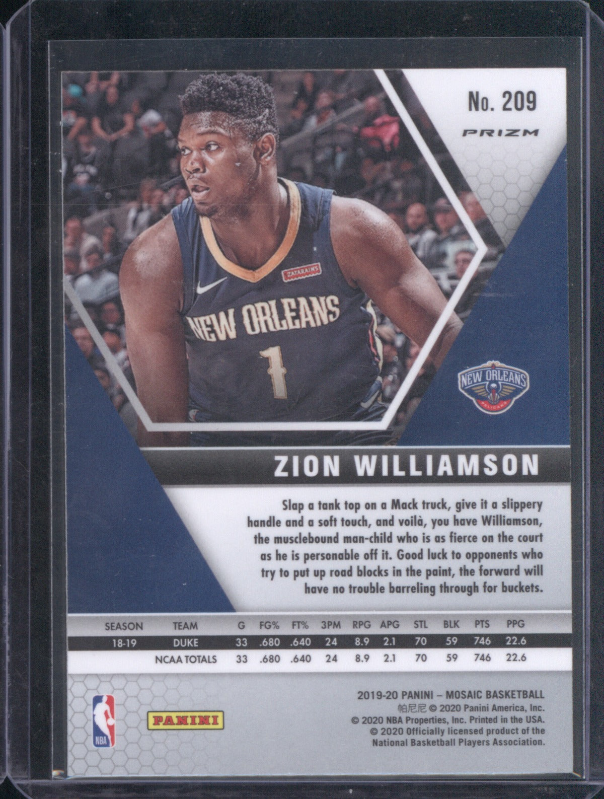 Zion Williamson 2019 Panini Mosaic 209 Gold Wave