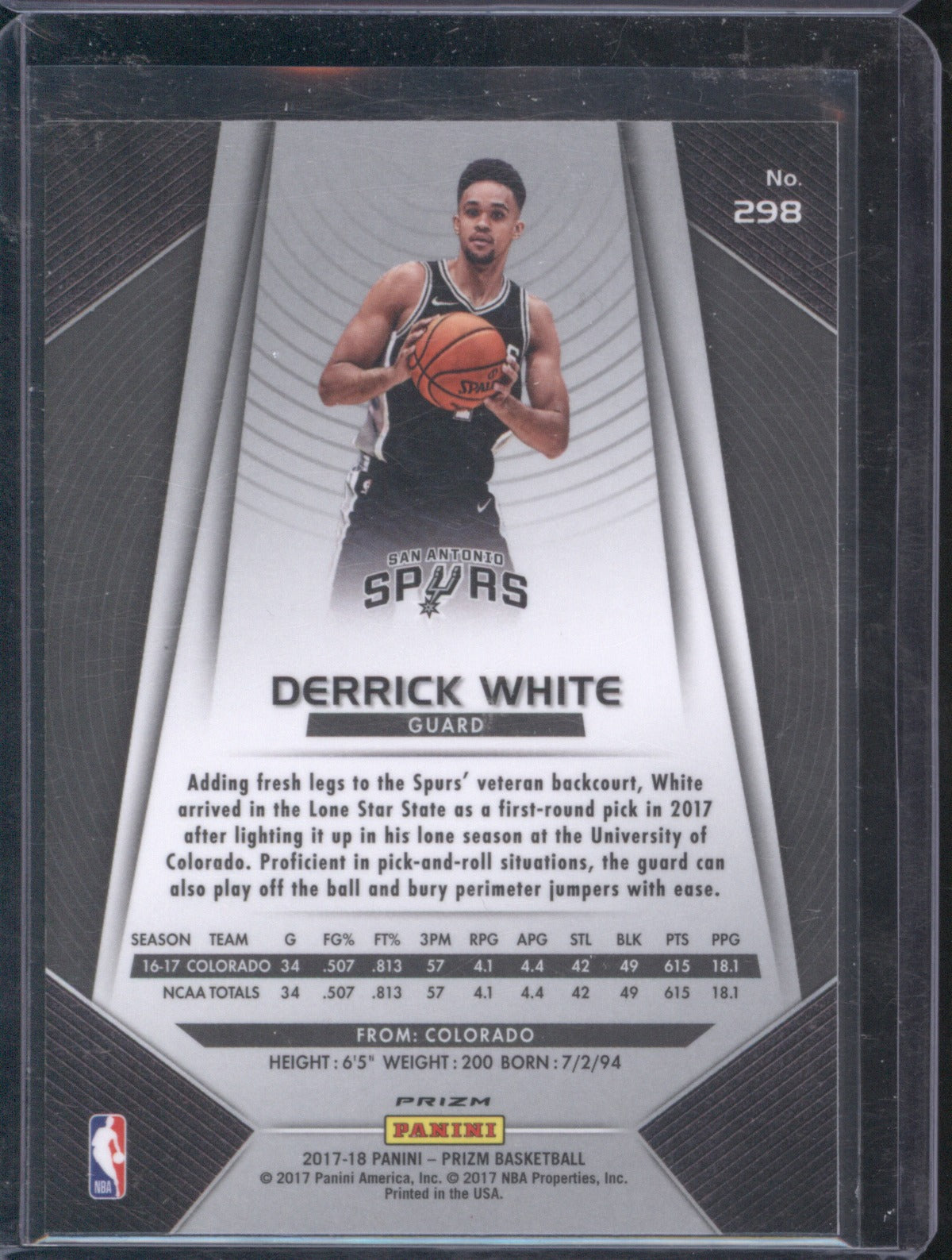 2017 Panini Prizm Derrick White RC 298 Silver Prizm