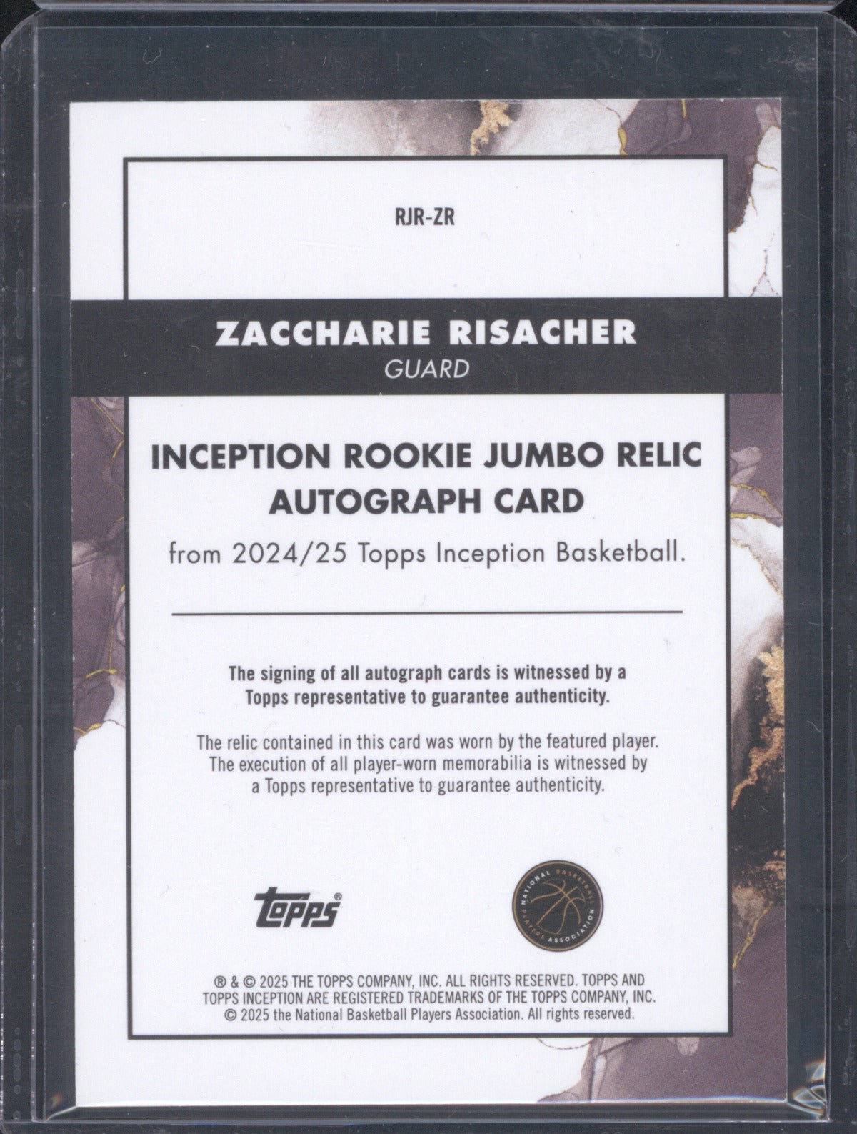 2024-25 Topps Inception Zaccharie Risacher Rookie Jumbo Relic Auto /75 RJR-ZR