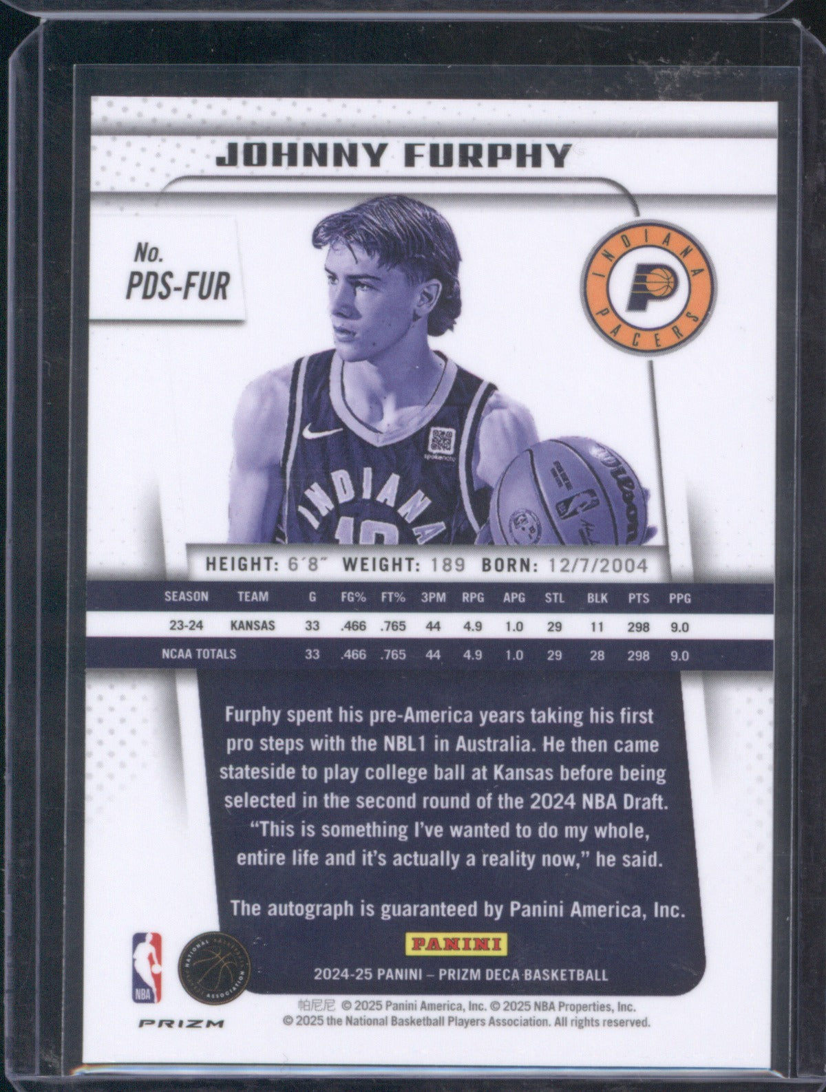 Johnny Furphy 2024-25 Prizm Deca Auto RC Silver Prizm