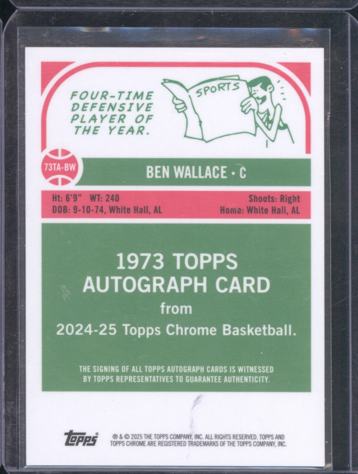 2024 Topps Chrome Ben Wallace Throwback 1973 Auto