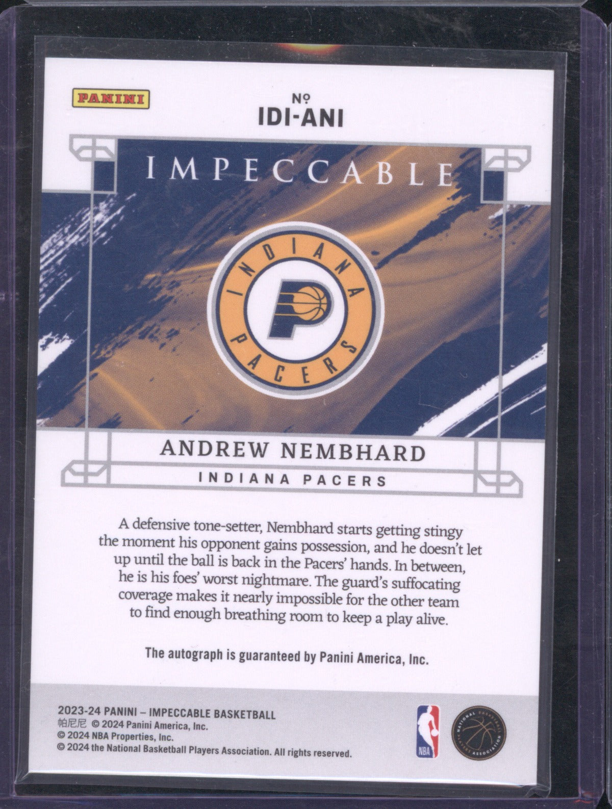2023 Panini Impeccable Andrew Nembhard Indelible Ink Auto 20/25