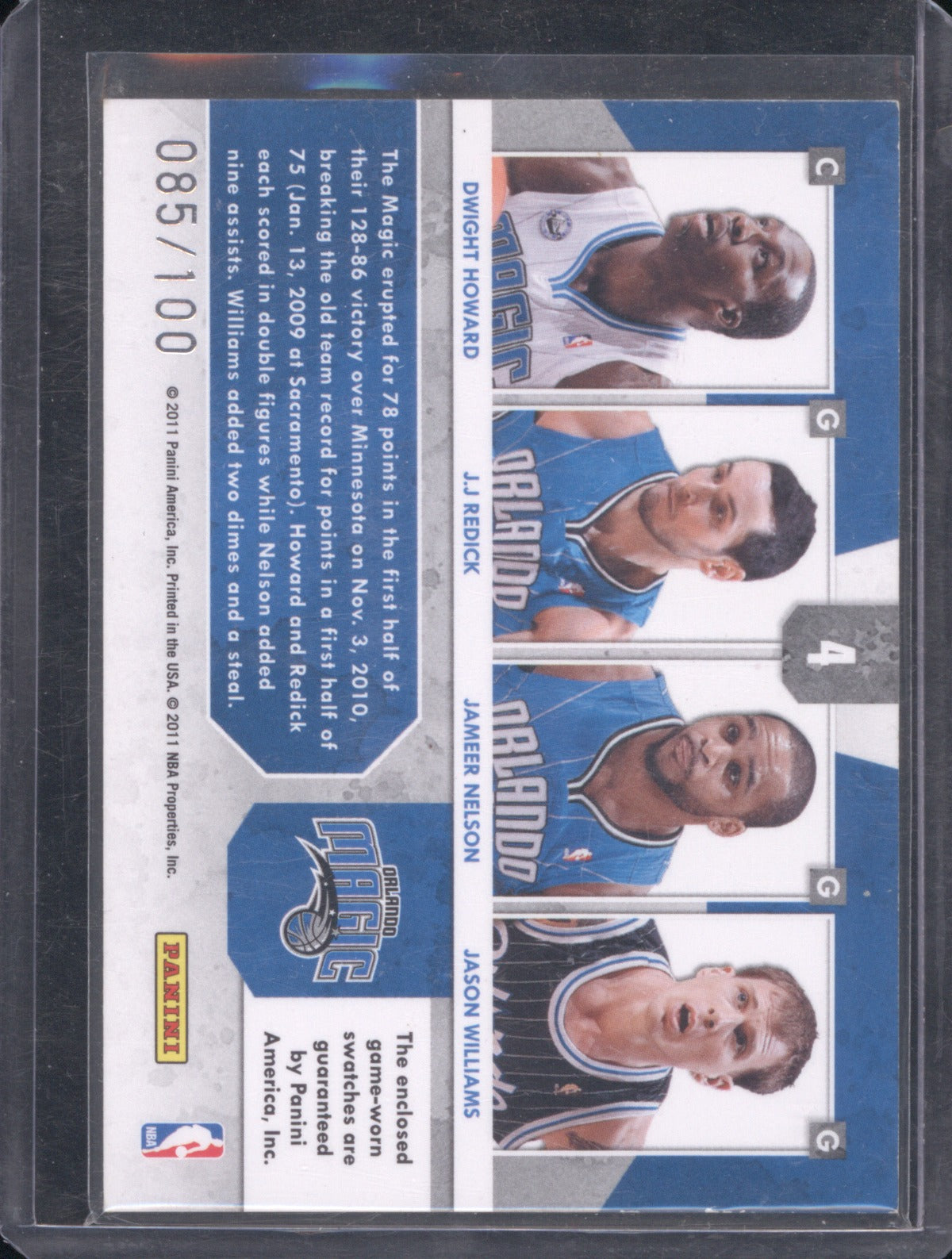 2010 Absolute Memorabilia Redick/Williams/Dwight Howard/Jameer 85/100