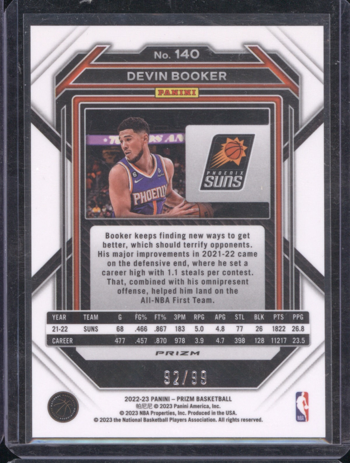 2022 Panini Prizm Devin Booker 140 Purple 92/99