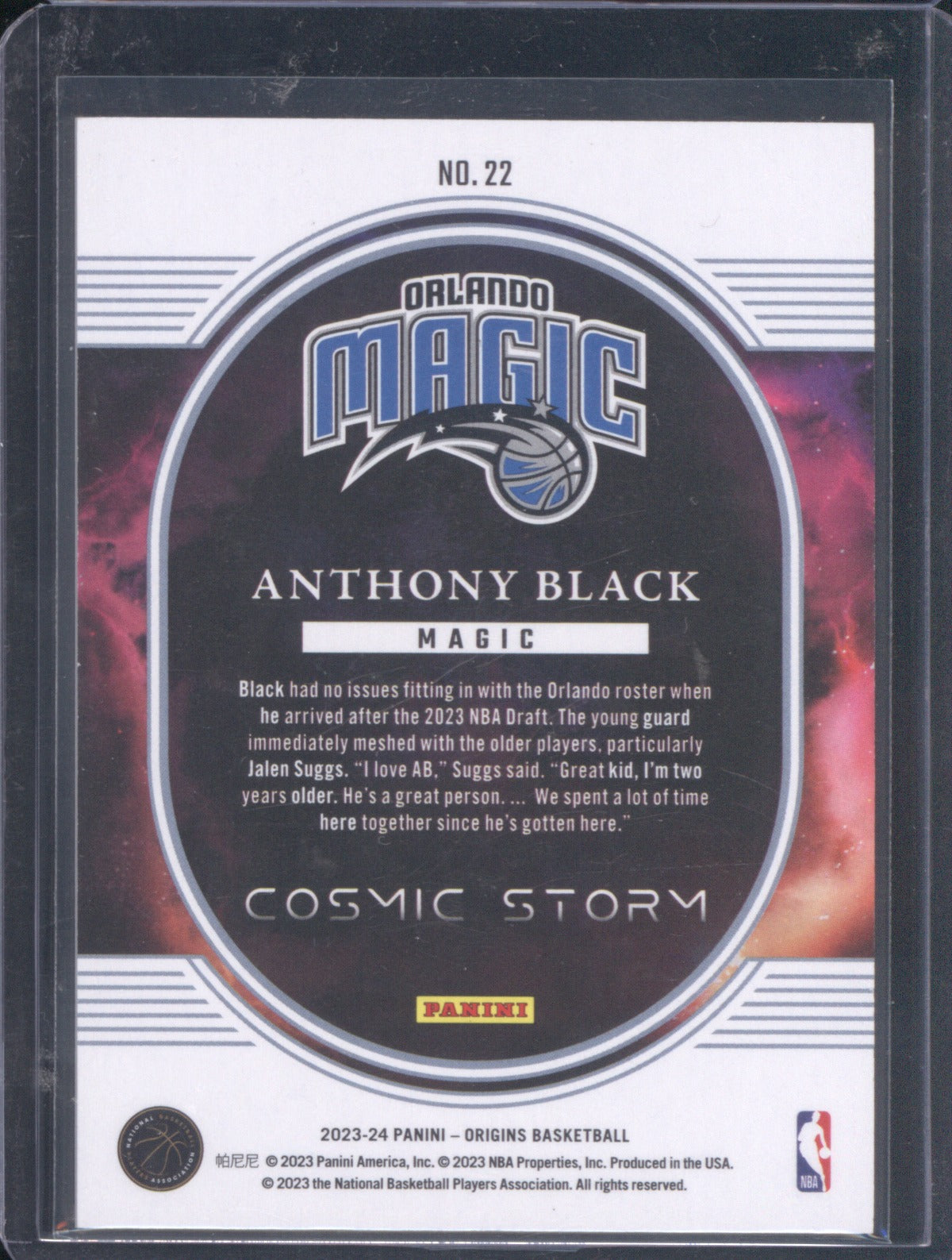 2023 Panini Origins Anthony Black Gold Cosmic Storm /10