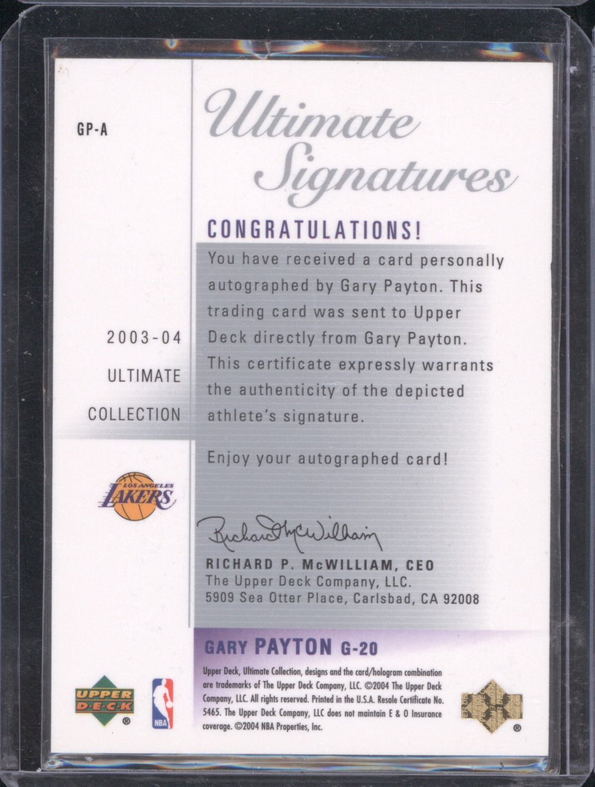 2003 Upper Deck Ultimate Collection Gary Payton Ultimate Signatures