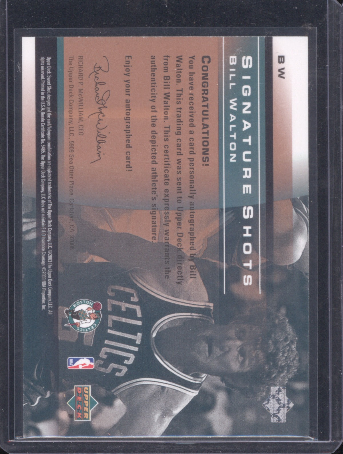 2003 Upper Deck Bill Walton Signature Shots Auto