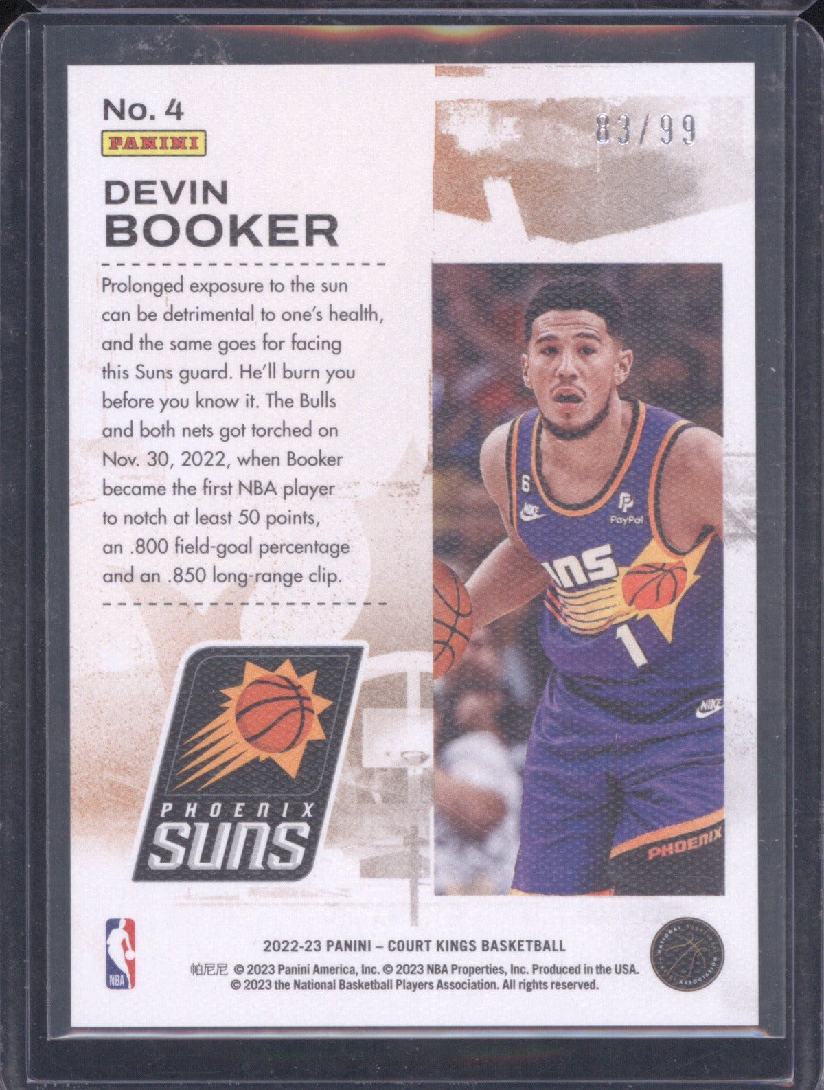 2022 Panini Court Kings Devin Booker Amethyst 83/99