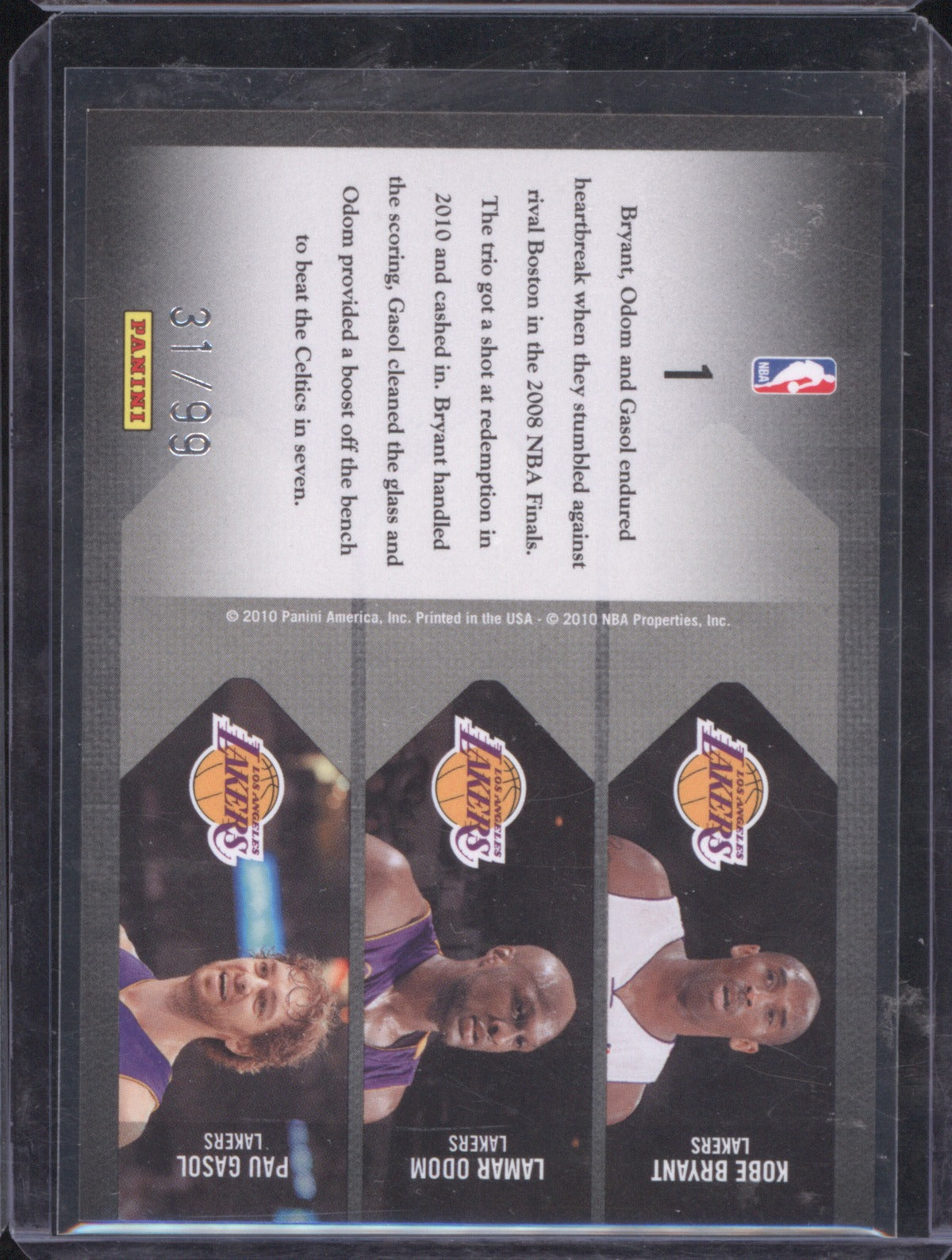2010 Panini Limited Kobe Bryant Lamar Odom Pau Gasol Trios 31/99