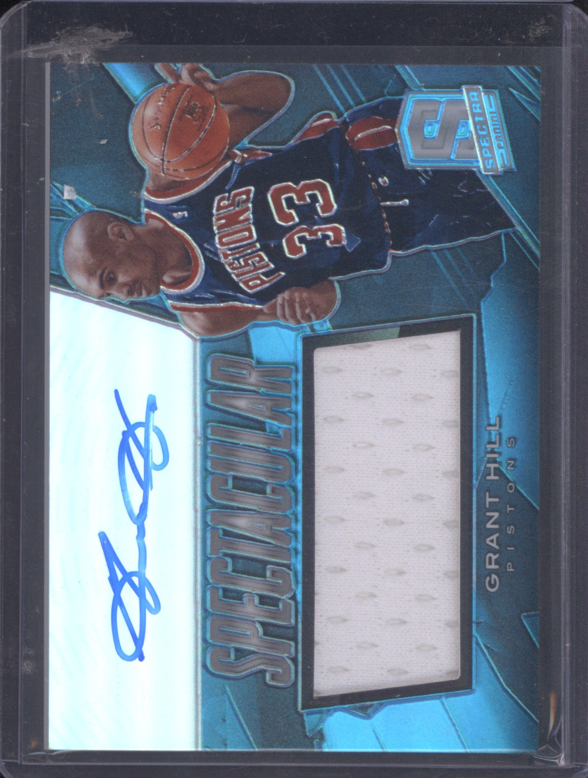 2013 Panini Spectra Grant Hill Spectacular Patch Auto Light Blue 3/20