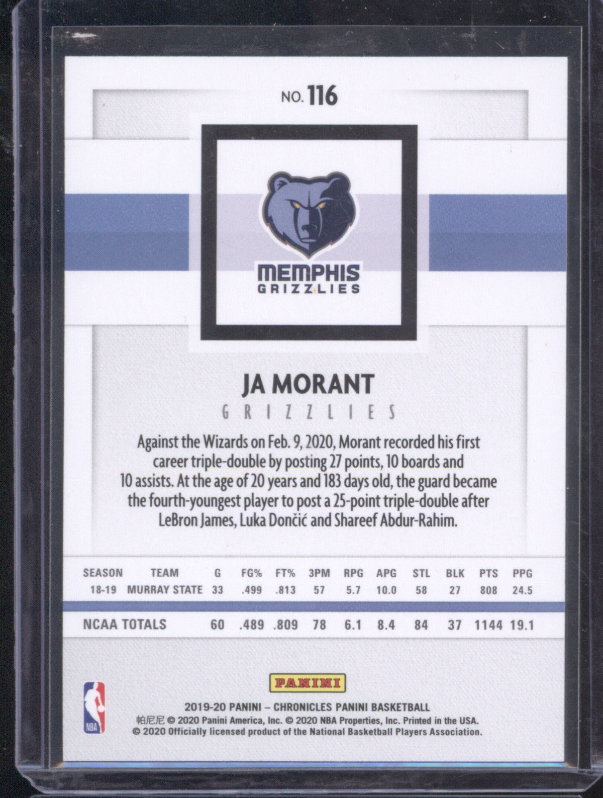 2019 Panini Chronicles Ja Morant 116 Young Dolph RC