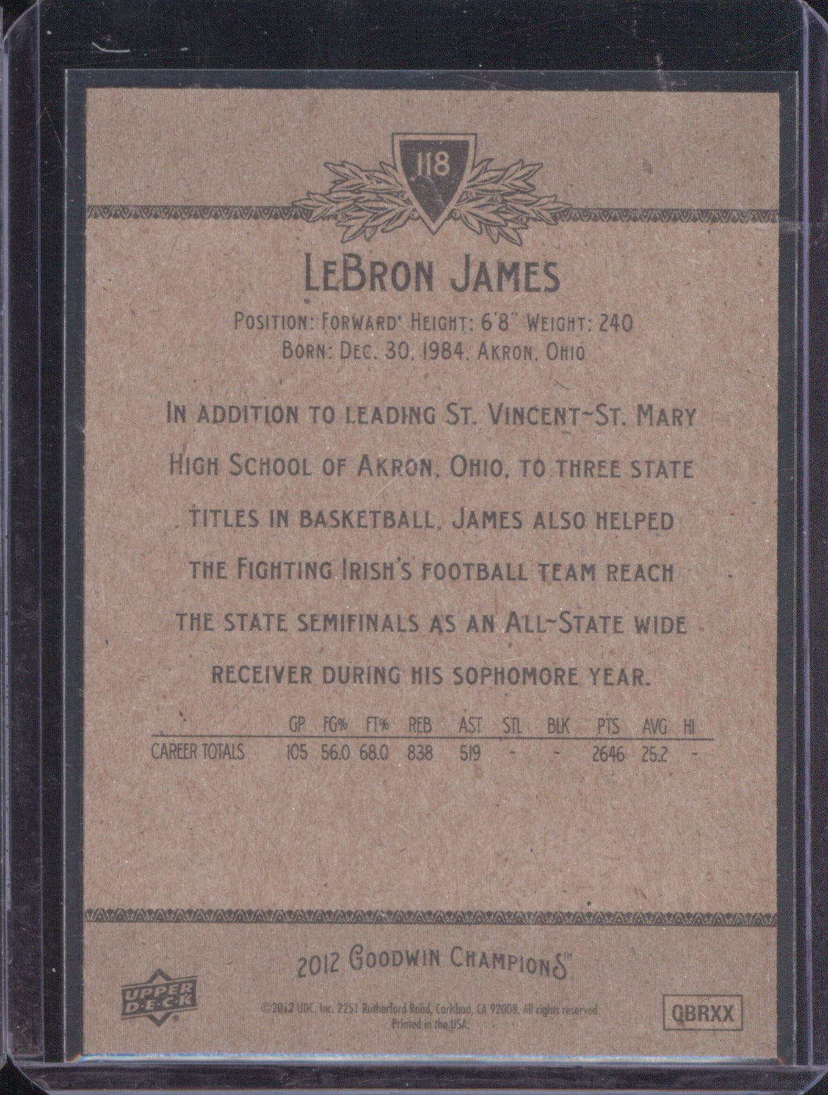 2012 Upper Deck Goodwin Champions LeBron James 118