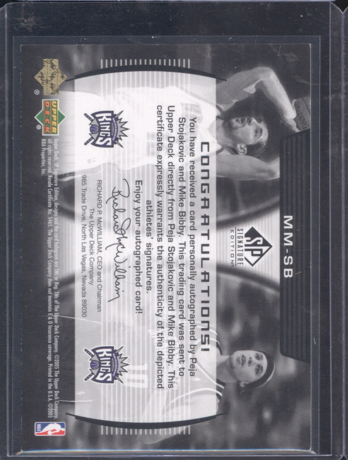 2004 Upper Deck SP Peja Stojakovic, Mike Bibby Dual Auto Marquee Marks 83/100