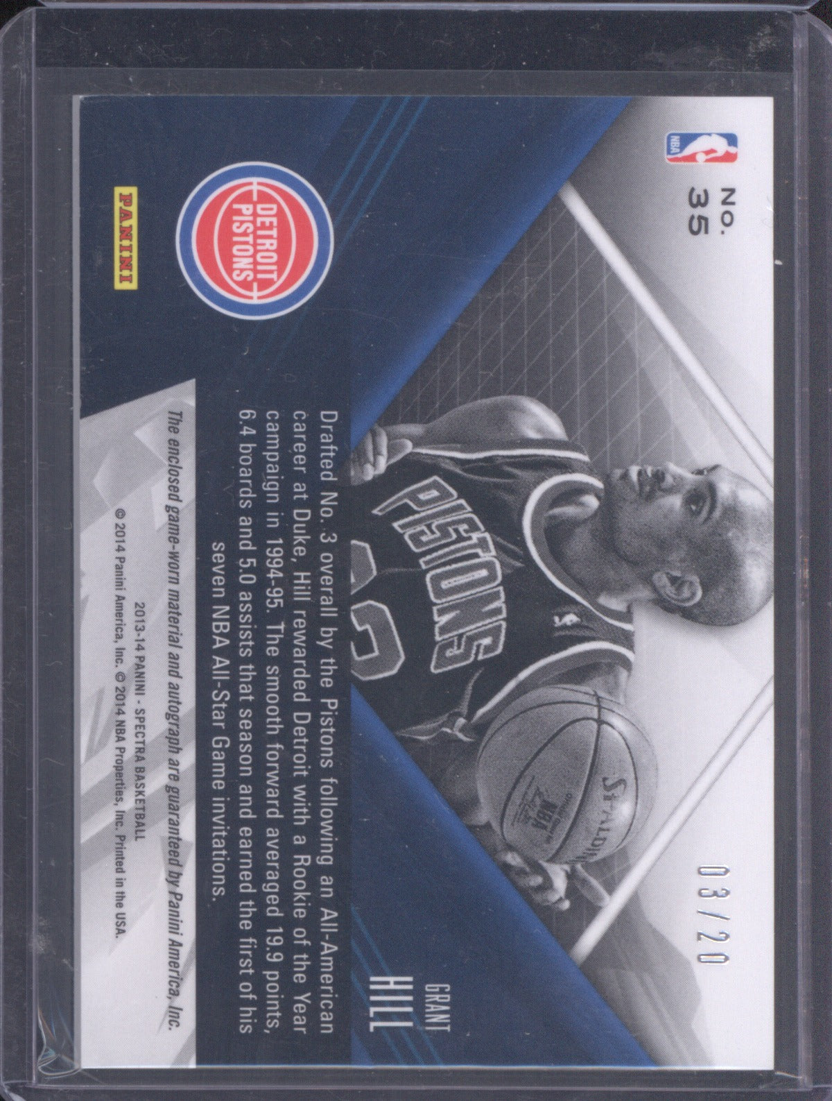 2013 Panini Spectra Grant Hill Spectacular Patch Auto Light Blue 3/20