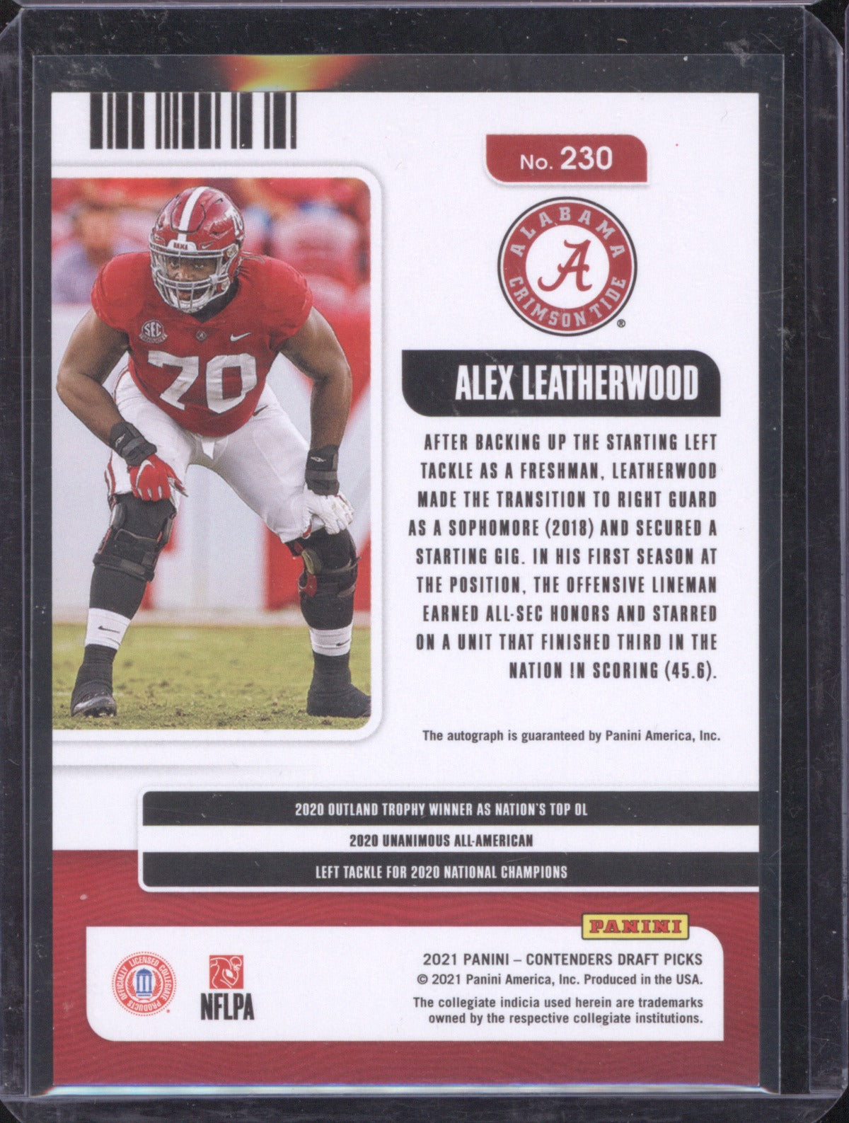 2021 Panini Contenders Draft Picks Alex Leatherwood 1/1 Platinum Draft Ticket
