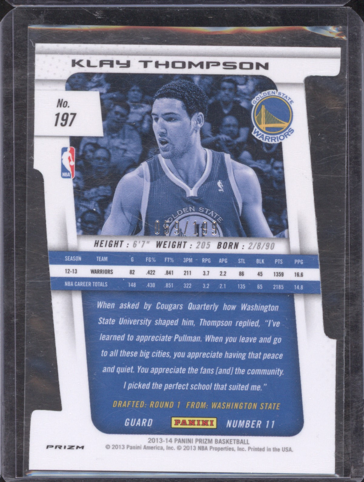 2013 Panini Prizm Klay Thompson 197 Blue Die Cut 59/199