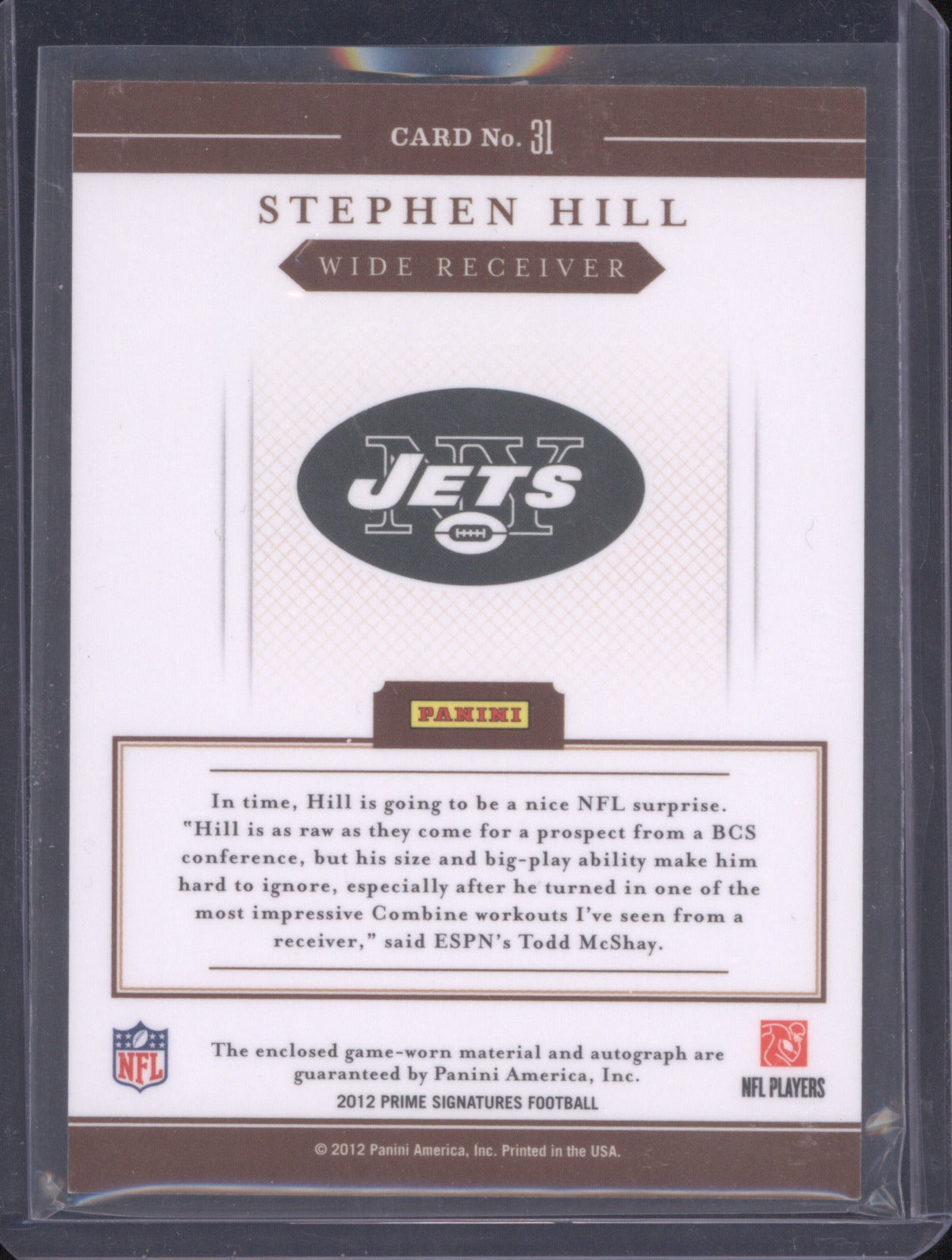 2012 Panini Prime Signatures Patch Auto Stephen Hill 74/99