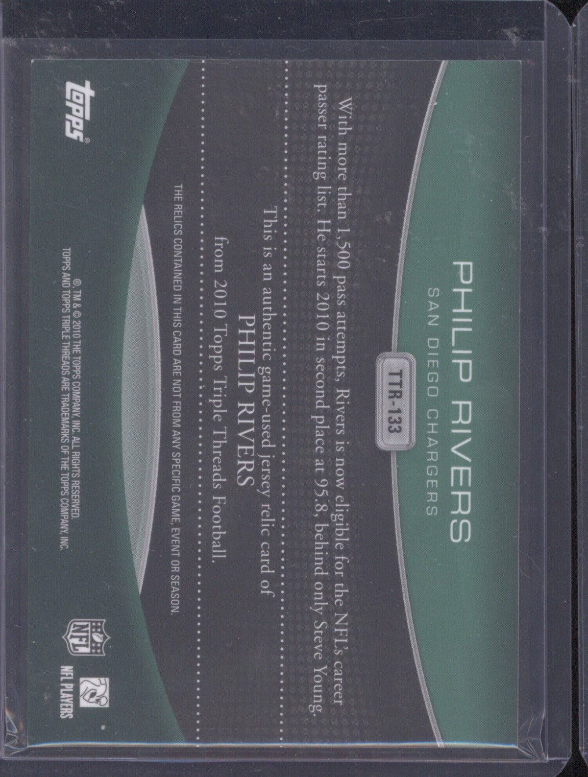 2010 Topps Triple Threads Philip Rivers Emerald Game Used Jersey 18/18