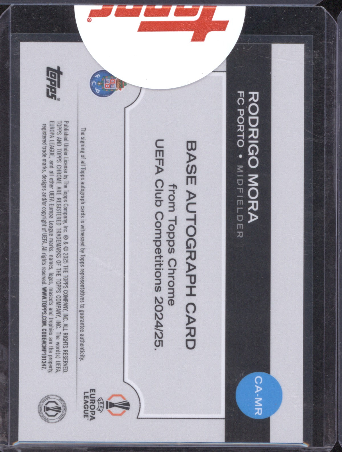 2024 Topps Chrome UEFA Rodrigo Mora RC Blue Lava Refractor Auto 126/150