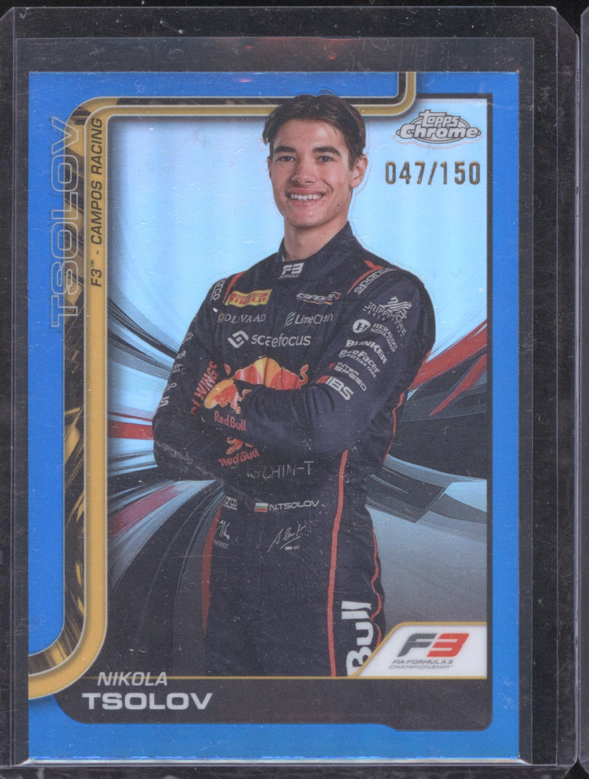 2025 Topps Chrome Formula 1 Nikola Tsolov 50 Blue Refractor 47/150